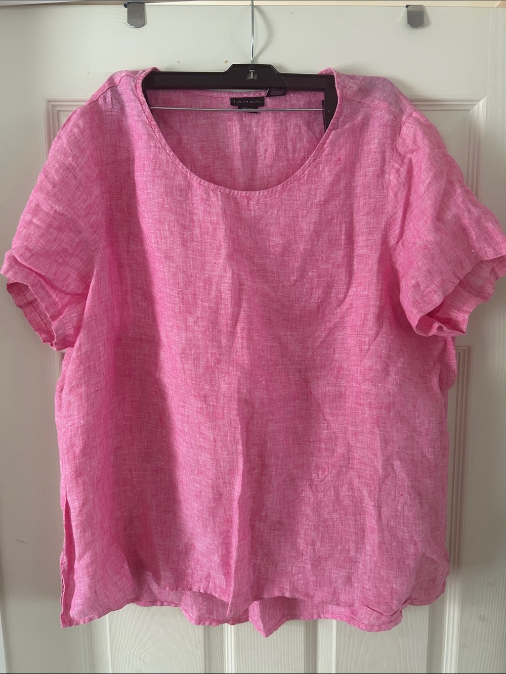 Tahari Casual Pink Linen Scoop Neck Women’s Top